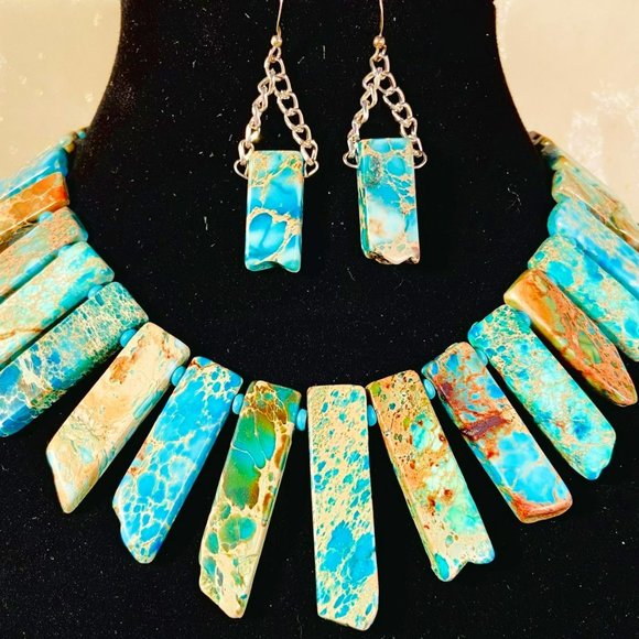 💖Beautiful Turquoise Choker Necklace Set! NEW! 16 in long /NS20 - Picture 2 of 6